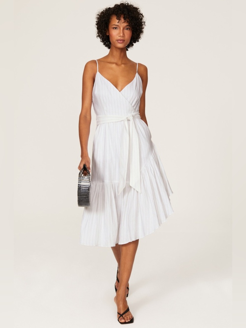 Marissa Webb linen Stripe Surplice Midi Dress size 10